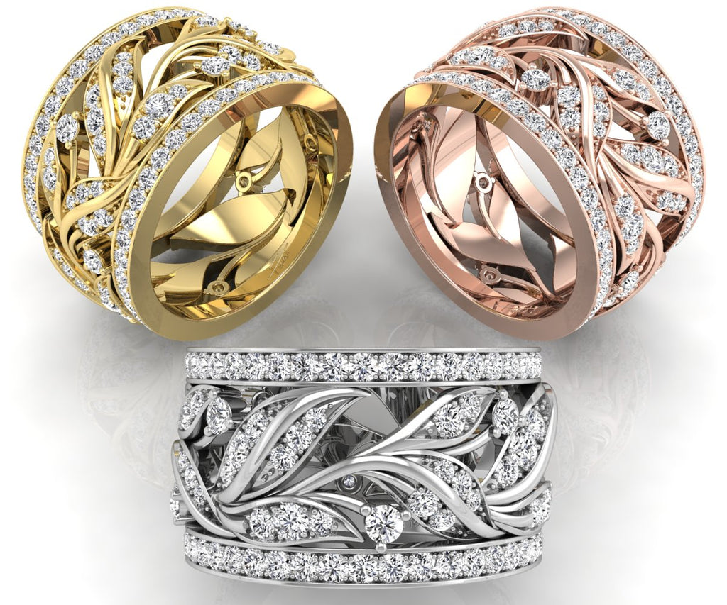 18K Leaf Eternity Diamond Ring — 3 COLOR