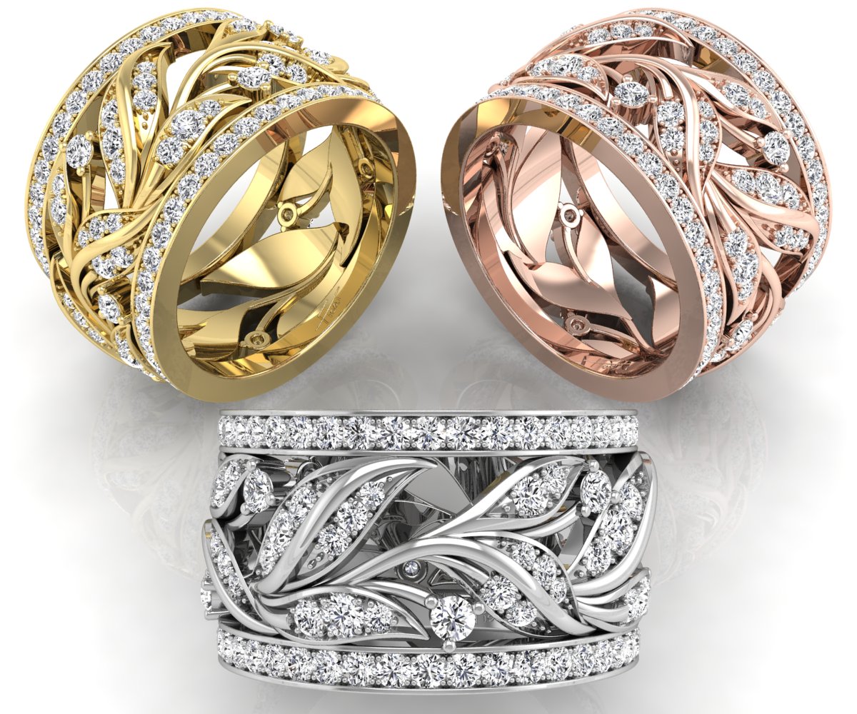 18K Leaf Eternity Diamond Ring — 3 COLOR