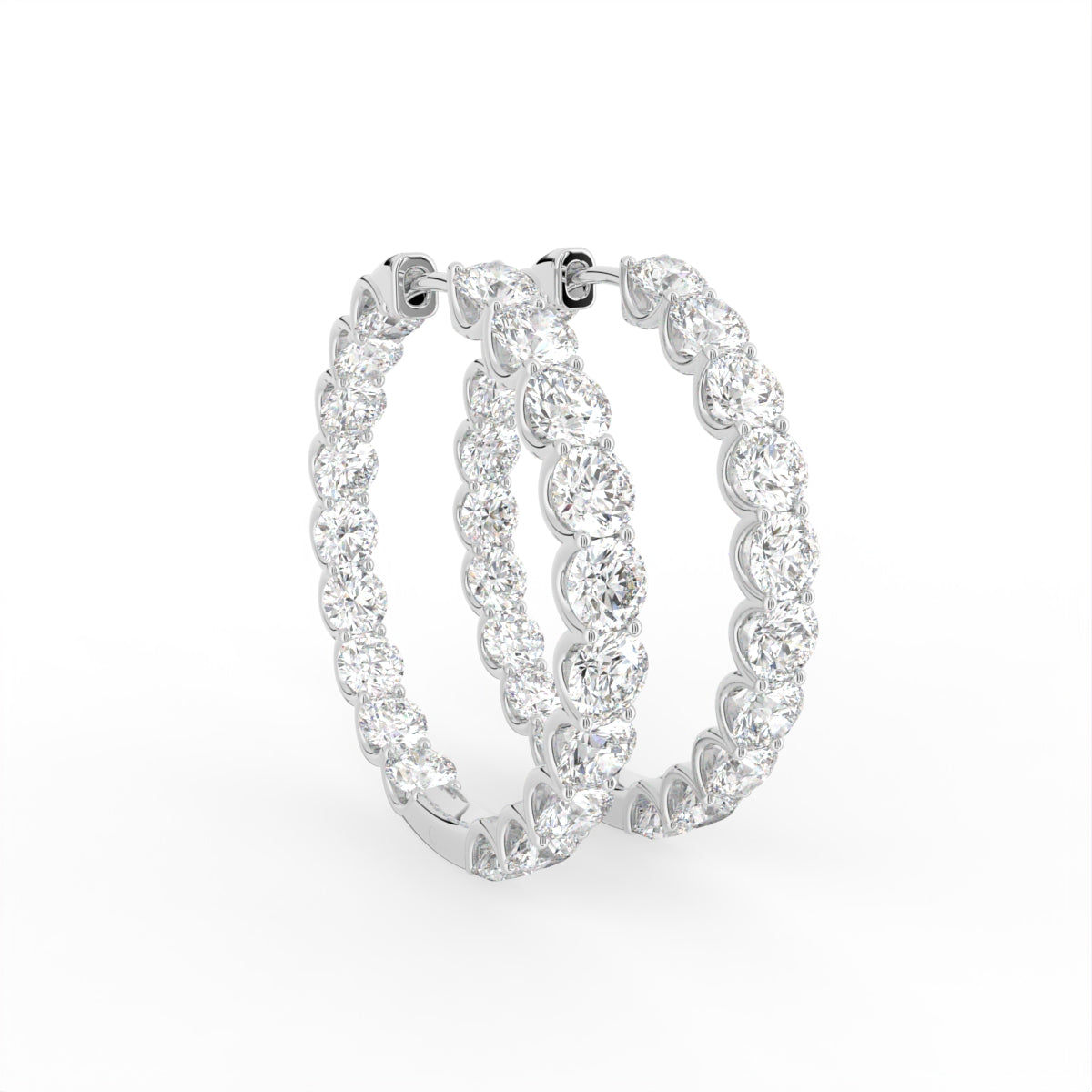18K Diamond Hoop Earrings — 3D VIEW
