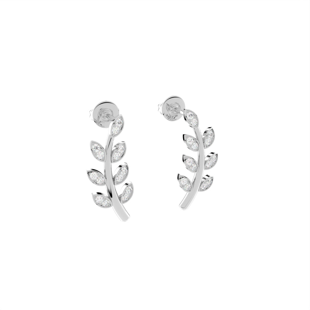 18K Leaf Diamond Earrings — 3D VIEW