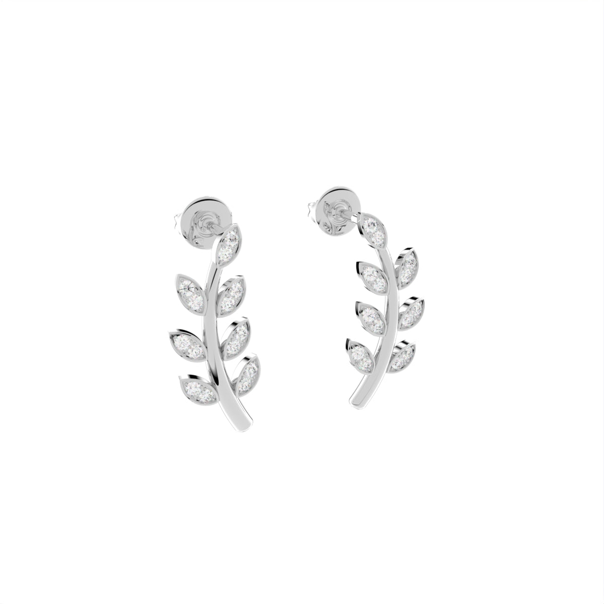 18K Leaf Diamond Earrings — 3D VIEW