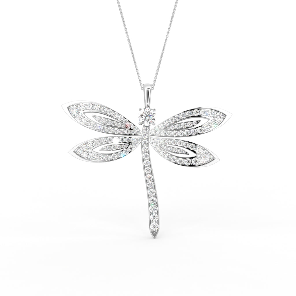 18K Dragonfly Pave Diamond Pendant — FRONT