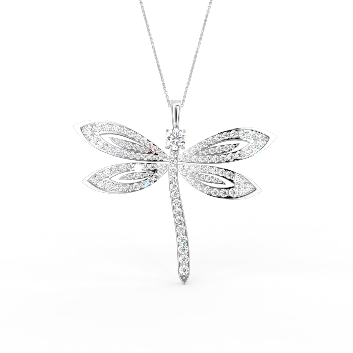 18K Dragonfly Pave Diamond Pendant — FRONT