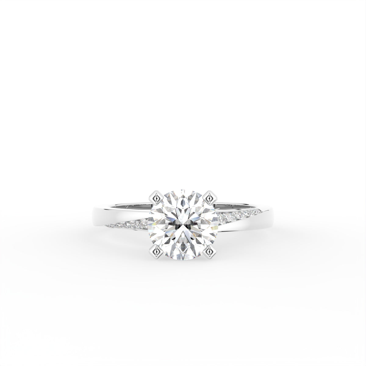 18K Round Diamond Solitaire Engagement Ring — TOP