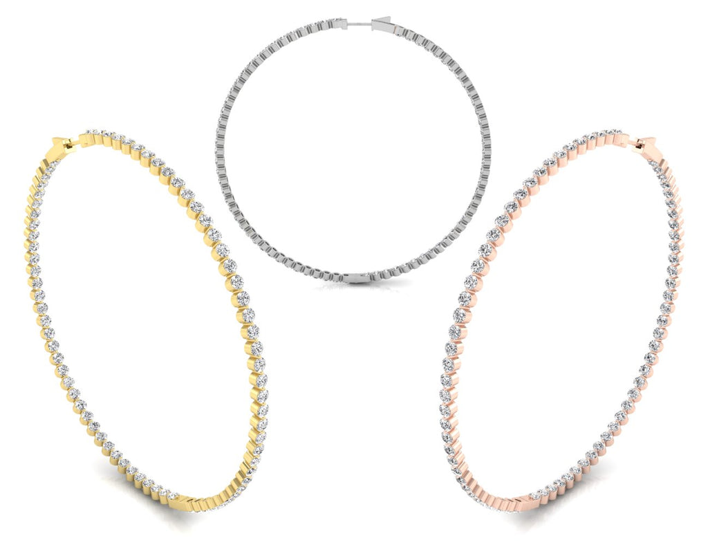 18K White Gold Round Diamond Hoop Earrings — 3 COLOR