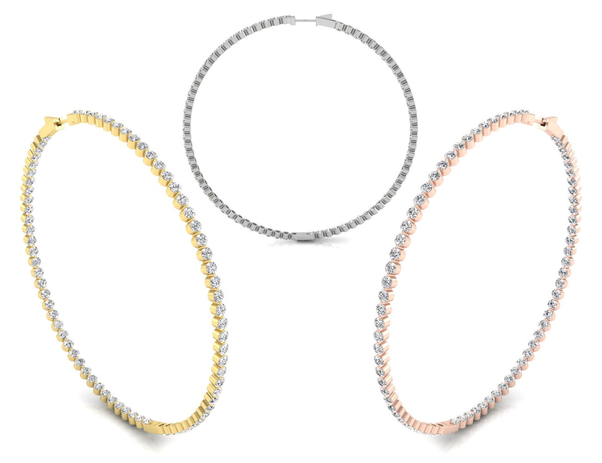 18K White Gold Round Diamond Hoop Earrings — 3 COLOR