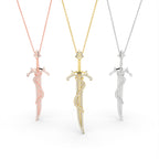 18K Yellow Gold Sword Snake Round Diamond Pendant — 3 COLOR