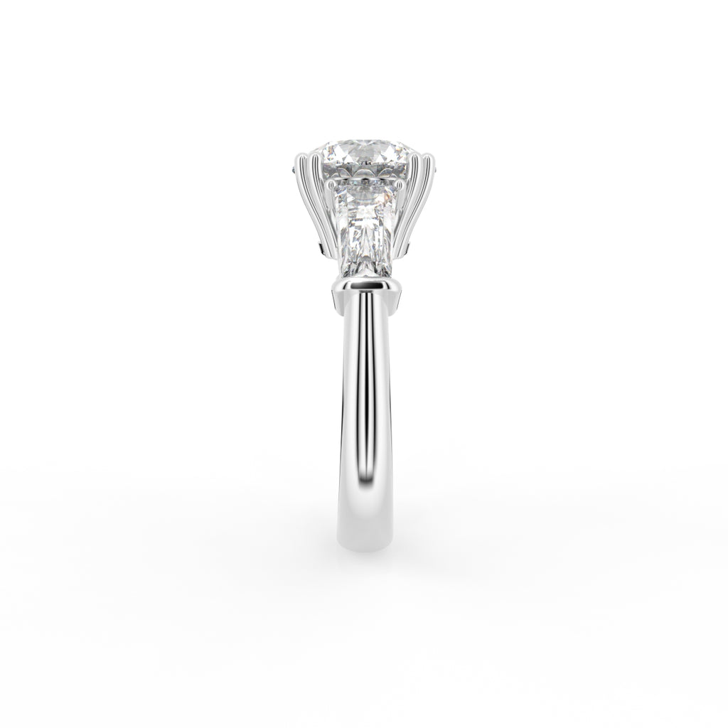 18K White Gold Trilogy Round Diamond Engagement Ring — SIDE
