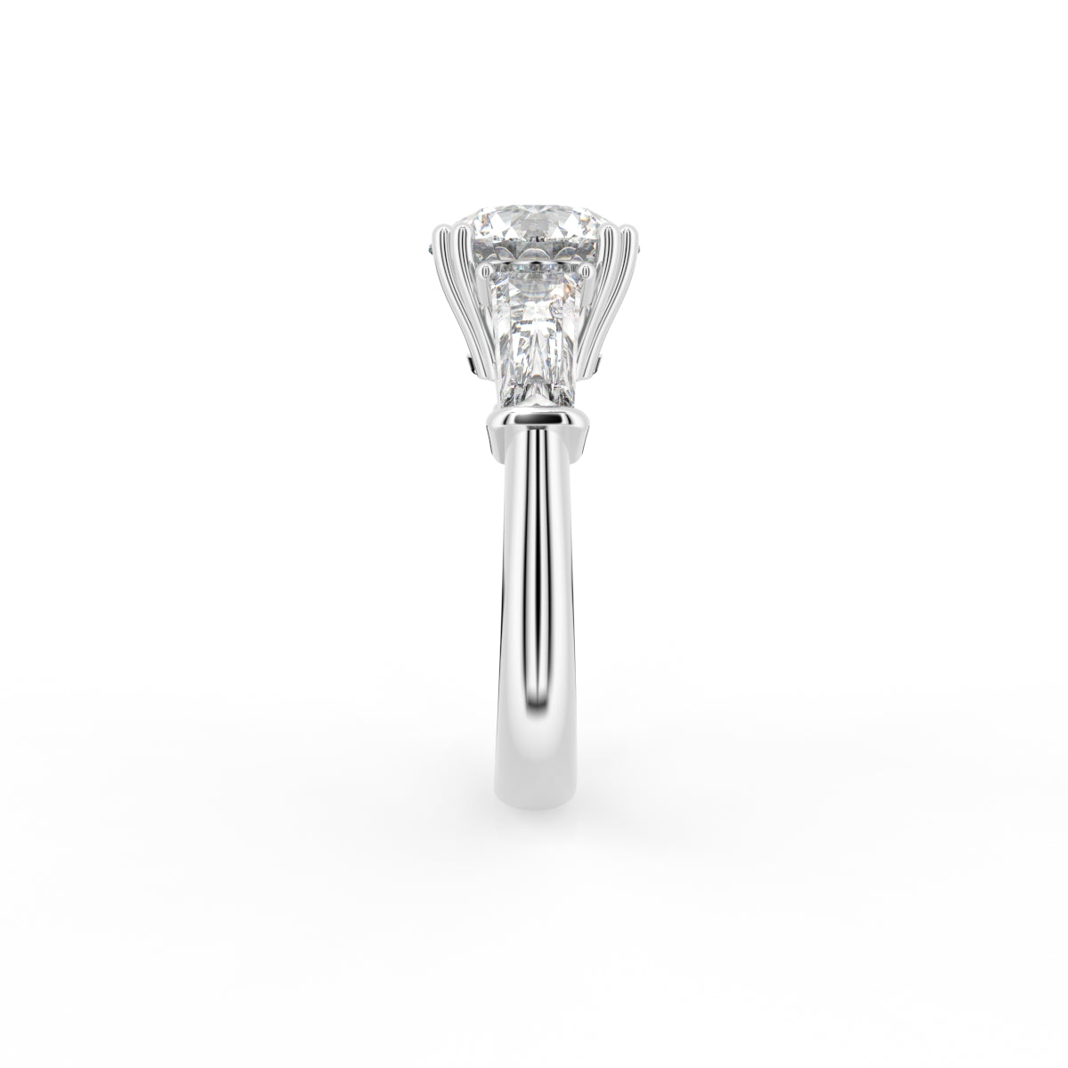 18K White Gold Trilogy Round Diamond Engagement Ring — SIDE