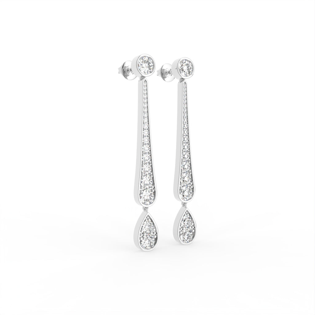 18K Round Pear Drop Diamond Earrings — 3D VIEW