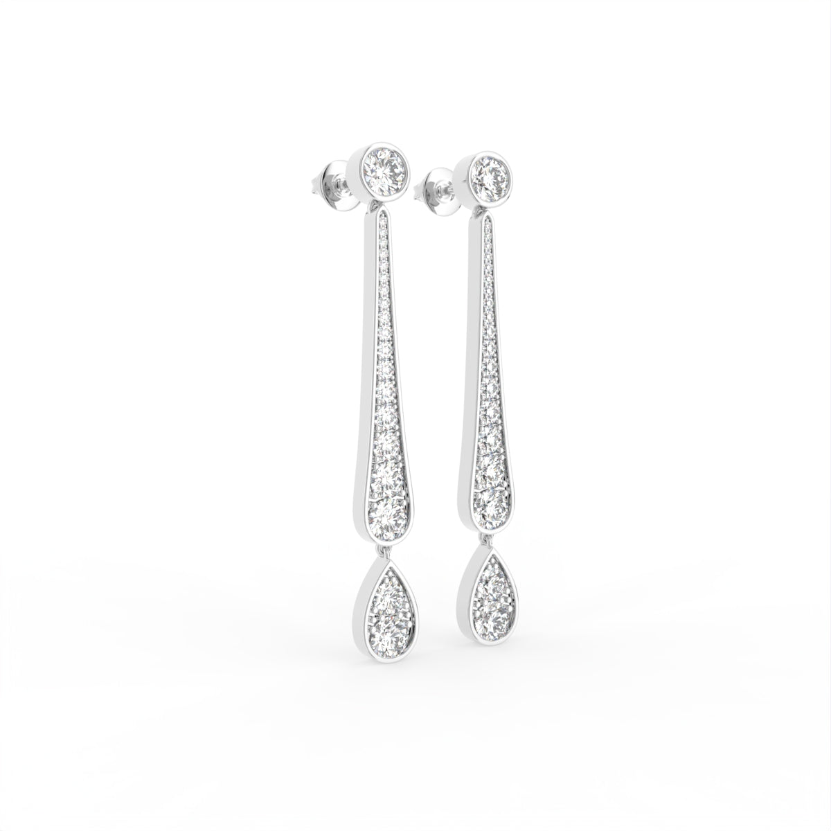 18K Round Pear Drop Diamond Earrings — 3D VIEW