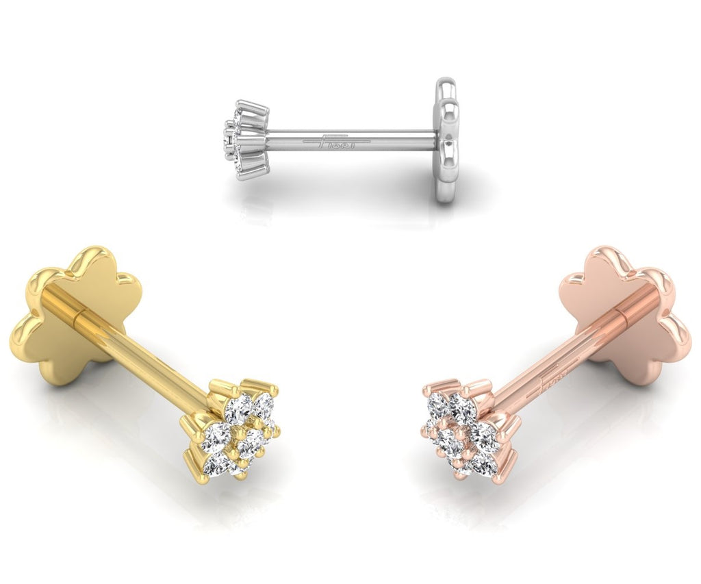 18K Flower Diamond Piercing Earrings — 3 COLOR