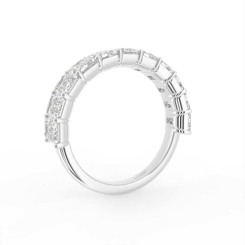 vimg:FJ4651|vimg:FJ4652|14K White Gold Half Eternity Emerald Diamond Ring — 3D VIEW