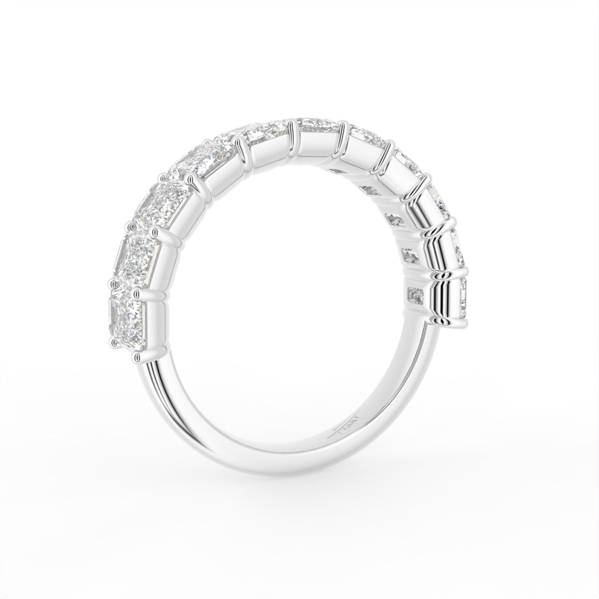 vimg:FJ4651|vimg:FJ4652|14K White Gold Half Eternity Emerald Diamond Ring — 3D VIEW