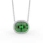 18K Yellow Gold Halo Cushion Emerald Diamond Pendant — FRONT