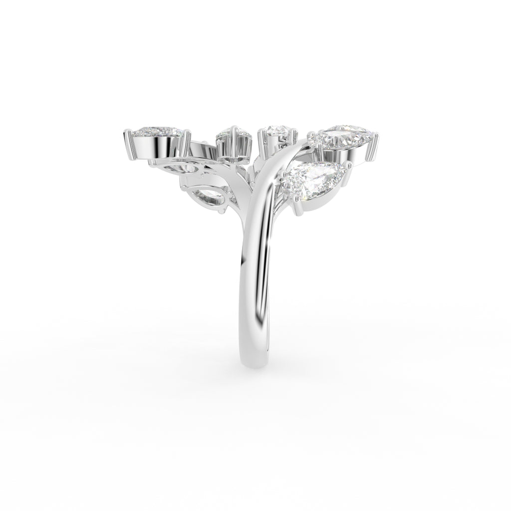 18K Bespoke Leaf Diamond Ring — SIDE