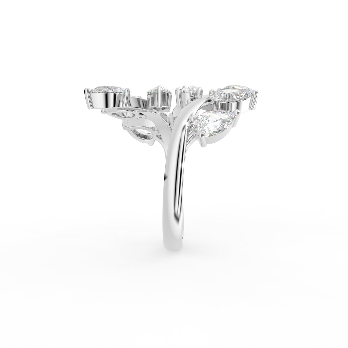 18K Bespoke Leaf Diamond Ring — SIDE