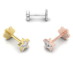 14K Star Round Diamond Piercing Earrings — 3 COLOR