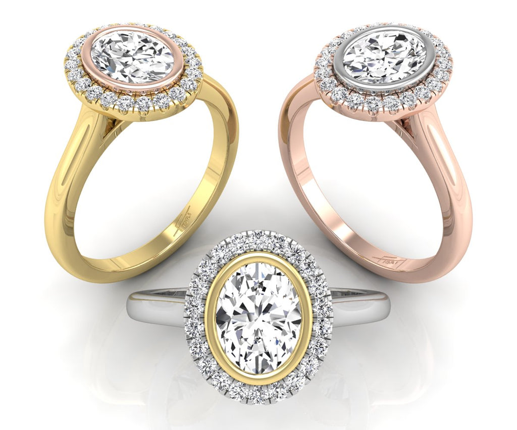 18K White Gold Oval Halo Diamond Engagement Ring — 3 COLOR