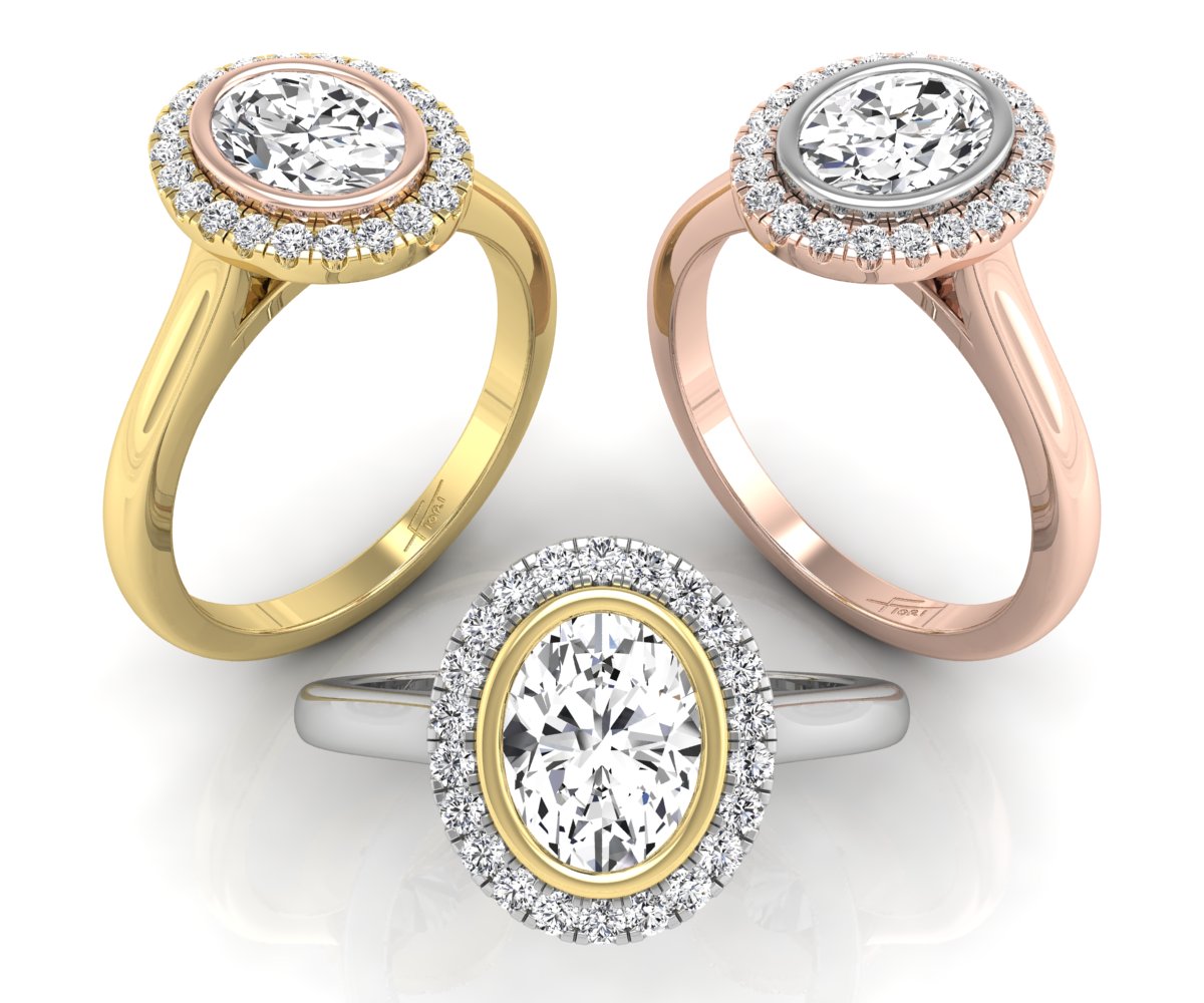 18K White Gold Oval Halo Diamond Engagement Ring — 3 COLOR