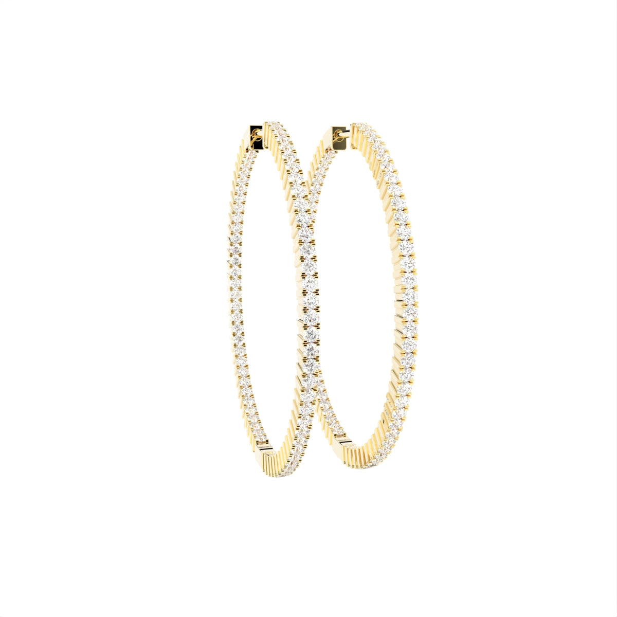 18K Diamond Hoop Earrings — 3D VIEW