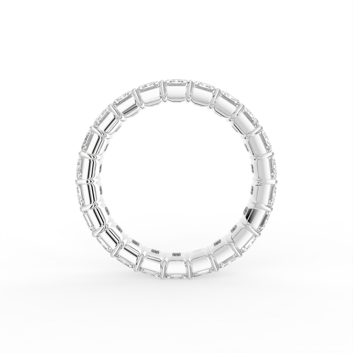 14K White Gold Eternity Emerald Diamond Ring — FRONT