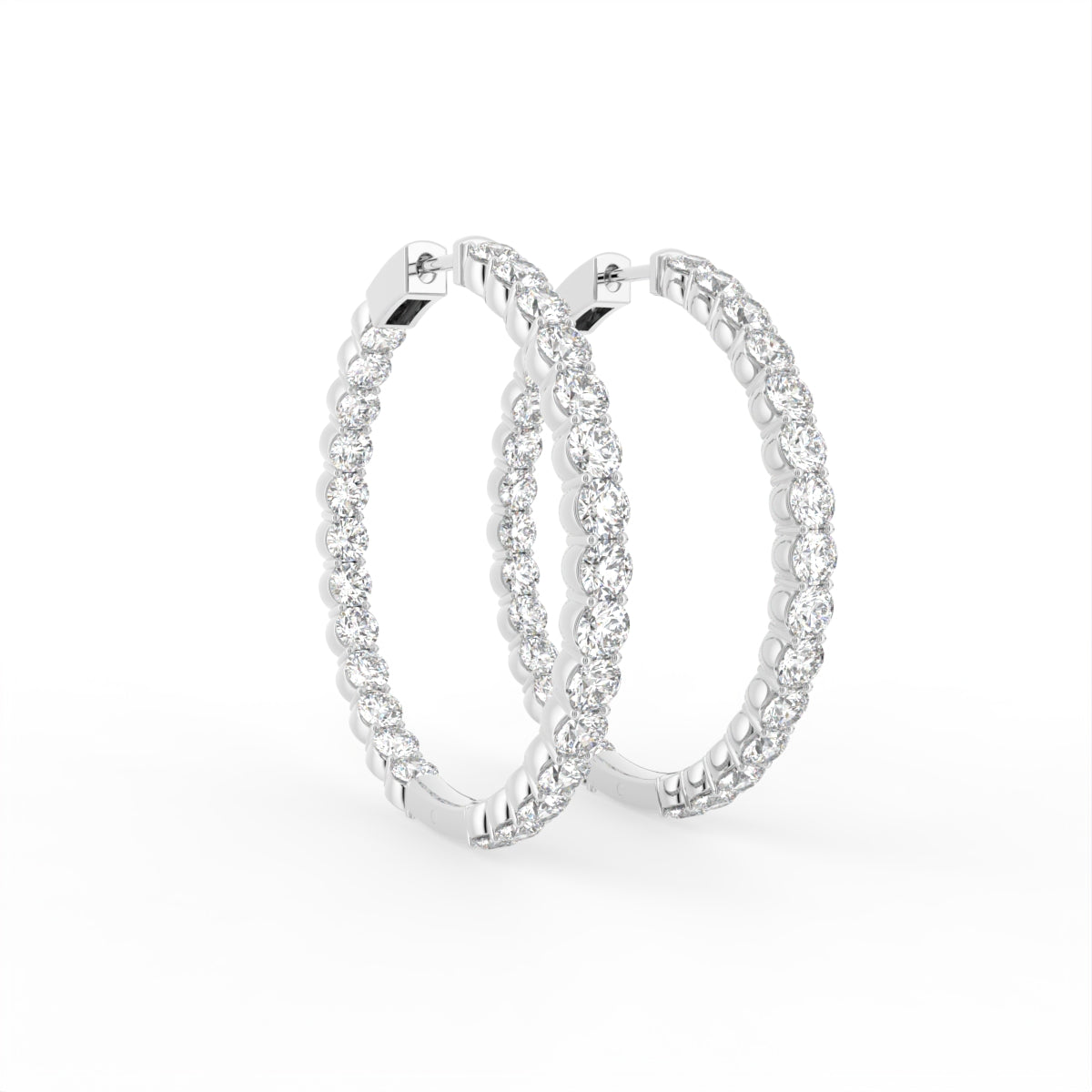 18K Diamond Hoop Earrings — 3D VIEW