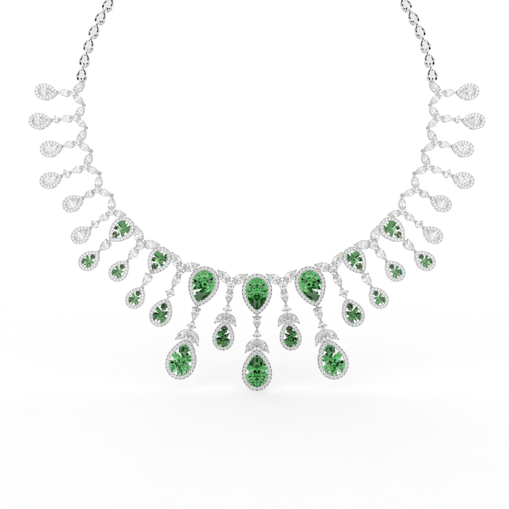 18K Green Pear and Diamond Fringe Necklace — 3D VIEW