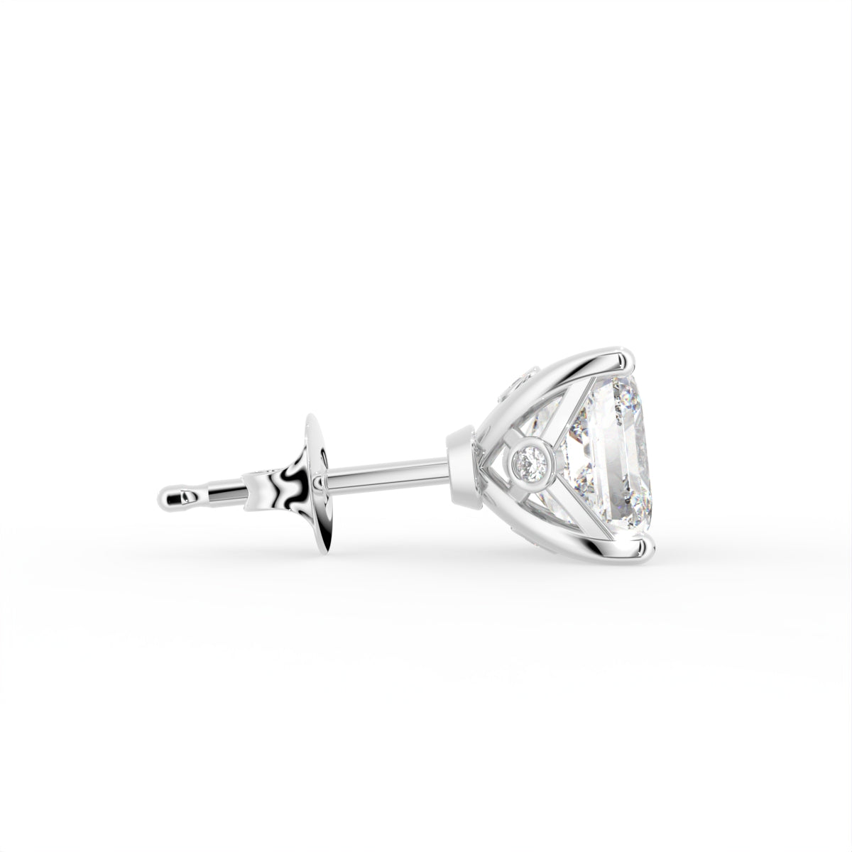 18K Asscher Solitaire Diamond Earrings — SIDE VIEW