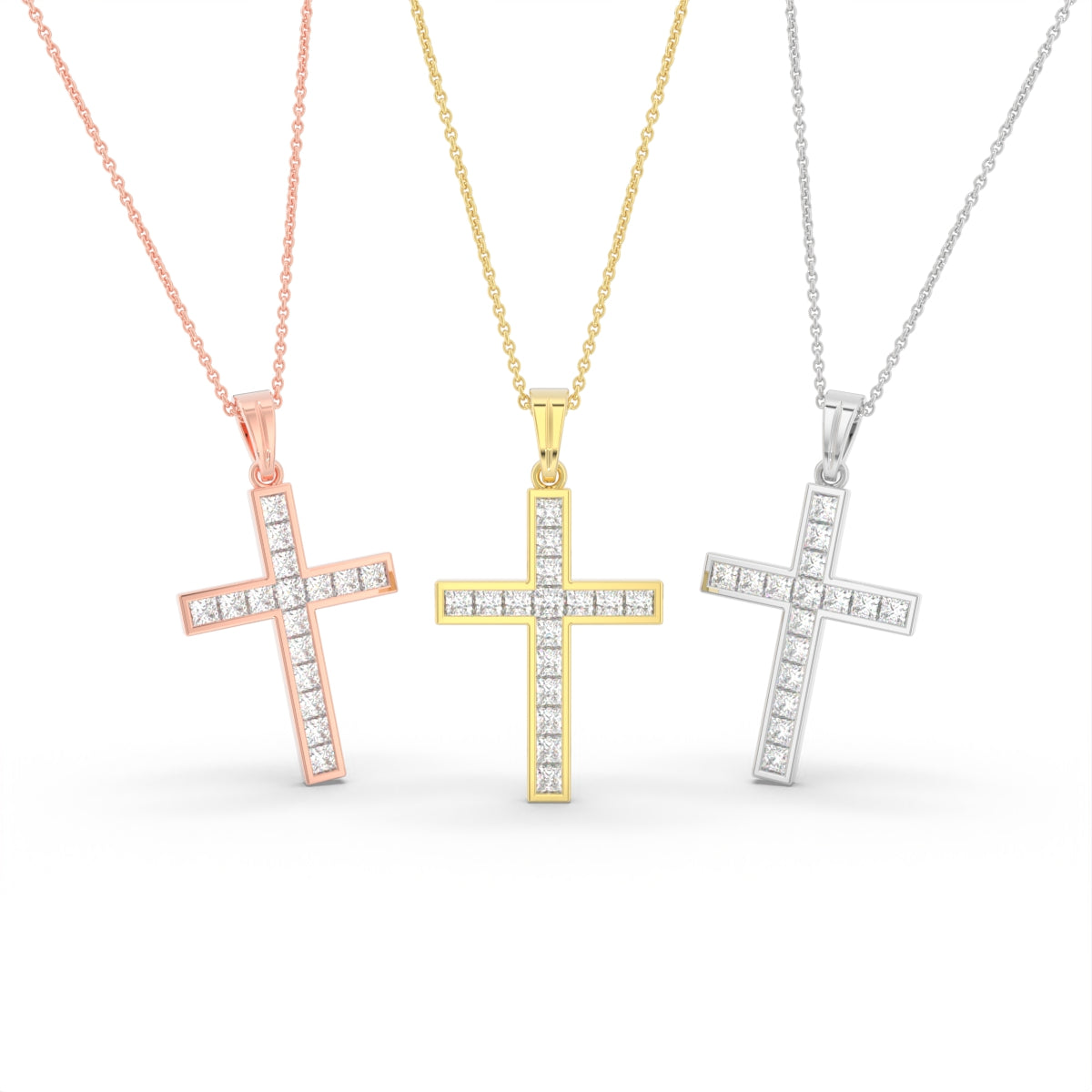 18K Cross Round Diamond Pendant — 3 COLOR