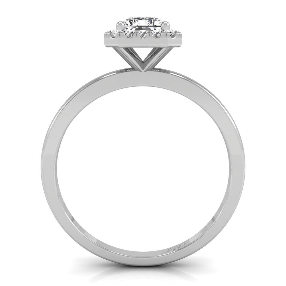 18K Halo Emerald-Cut Diamond Ring — FRONT