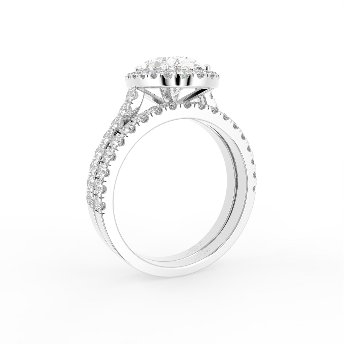 18K Halo Oval Diamond Engagement Ring — 3D VIEW