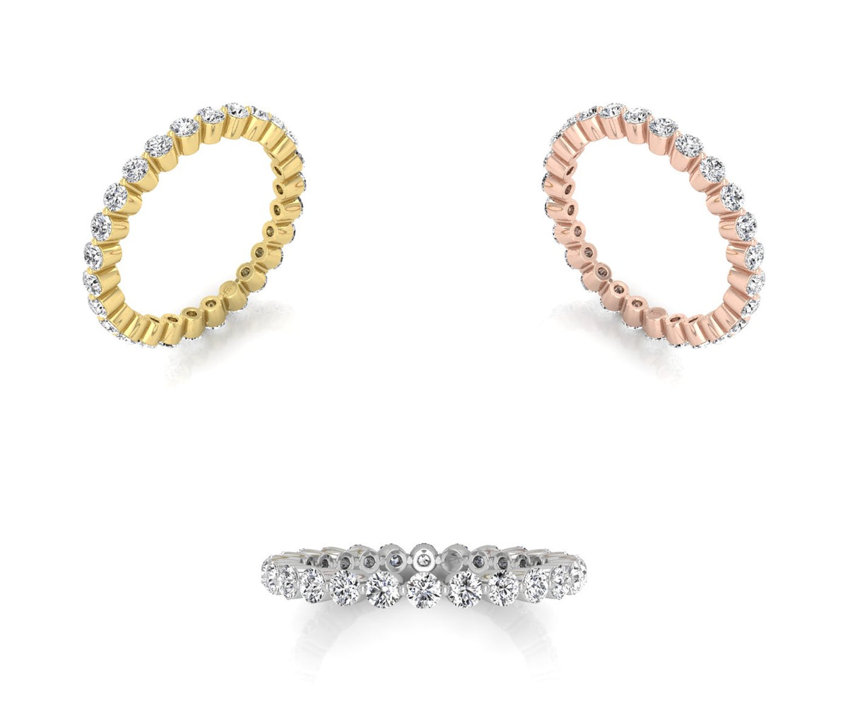 18K Rose Gold Round Diamond Full Eternity Ring — 3 COLOR