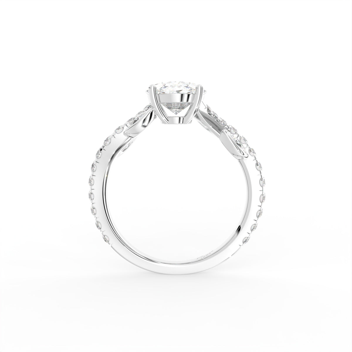 18K Oval Solitaire Pavé Diamond Ring — FRONT