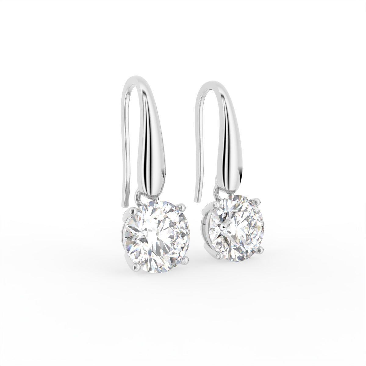 18K Round Diamond Drop Earrings — 3D VIEW