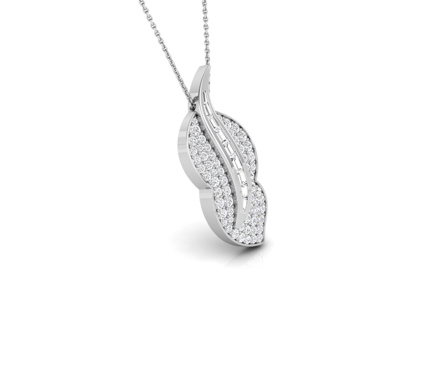 14K White Gold Floral Baguette Diamond Pendant — RIGHT