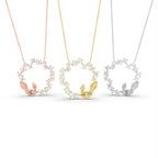 18K Wreath Leaf Round Diamond Pendant — 3 COLOR