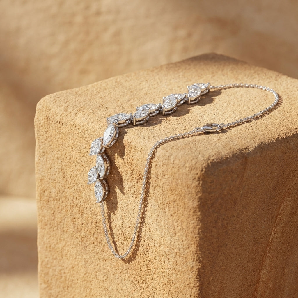 14K White Gold Marquise Diamond Bracelet