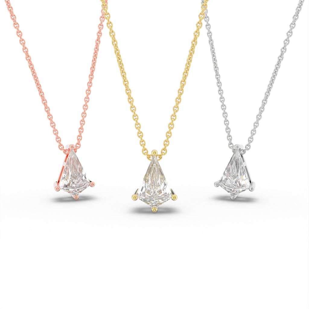 18K Solitaire Fancy Cut Diamond Pendant — 3 COLOR