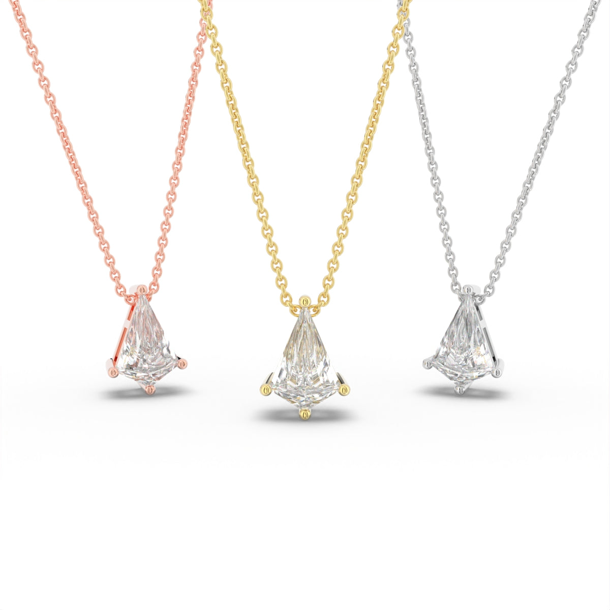 18K Solitaire Fancy Cut Diamond Pendant — 3 COLOR