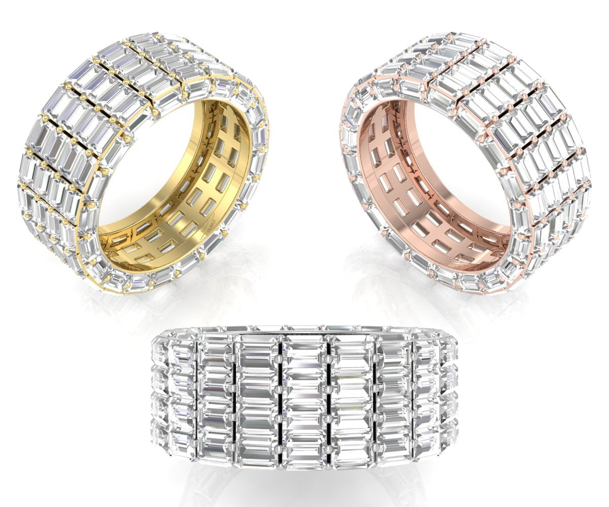18K White Gold Baguette Diamond Ring — 3 COLOR