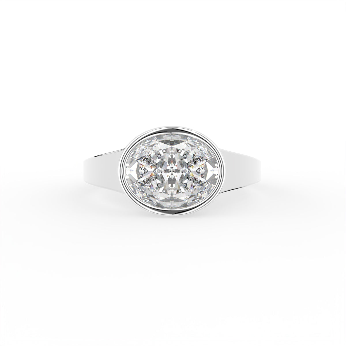 18K Bespoke Oval Bezel Diamond Ring — TOP