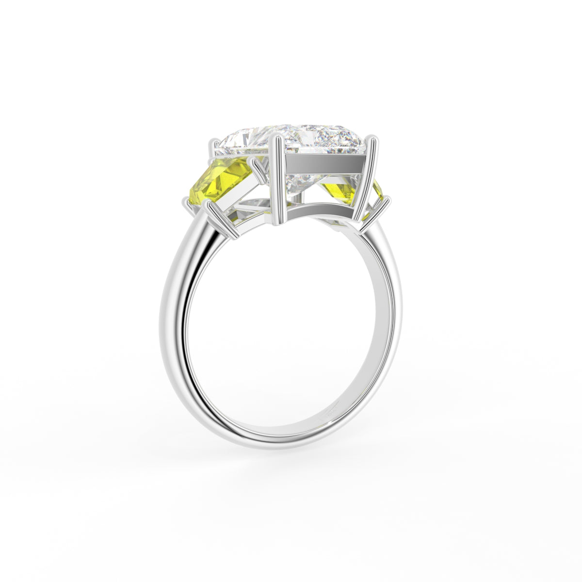 18K Trilogy Radiant Diamond Engagement Ring — 3D VIEW