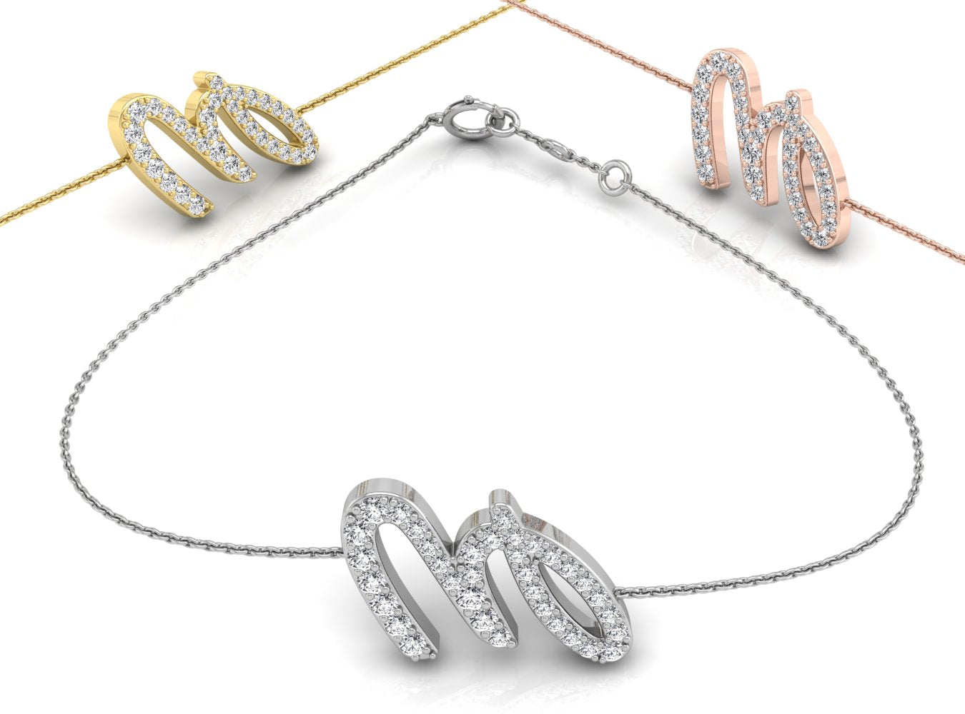 18K Rose Gold Alphabet Round Diamond Bracelet — 3 COLOR