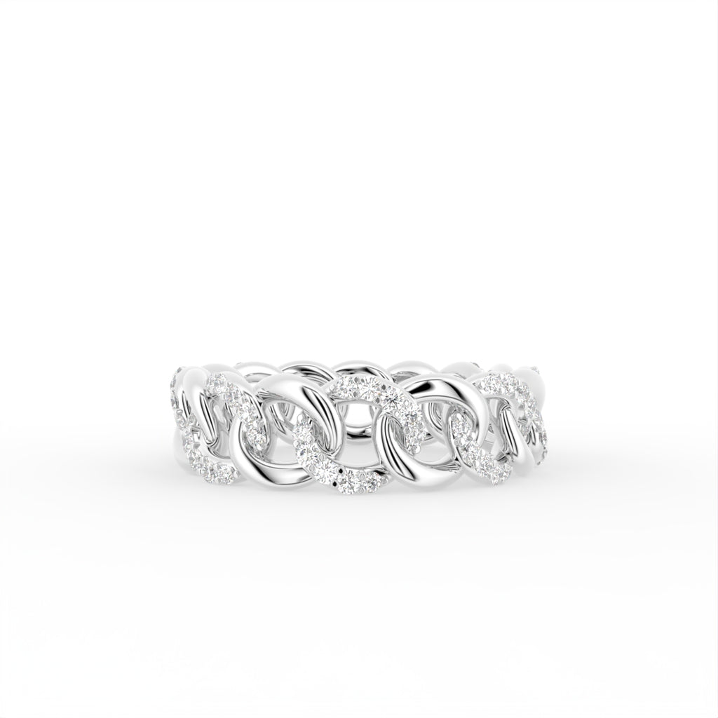 18K Yellow Gold Round Chain Link Diamond Ring — TOP