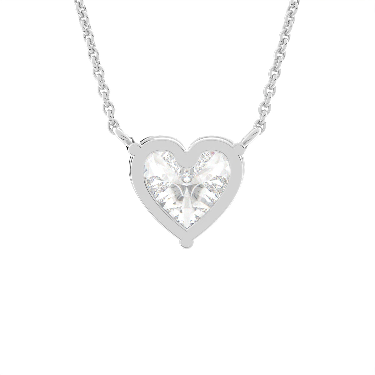 18K White Gold Solitaire Heart Diamond Pendant — BACK