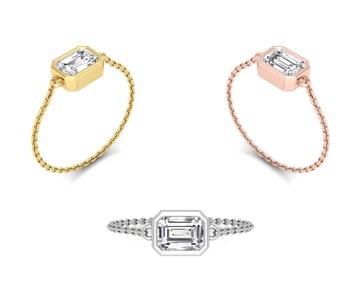 vimg:FJ3945|vimg:FJ3956|14K Solitaire Emerald Cut Diamond Ring — 3 COLOR