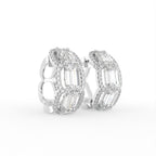 14K White Gold Pave Diamond Hoop Earrings — 3D VIEW