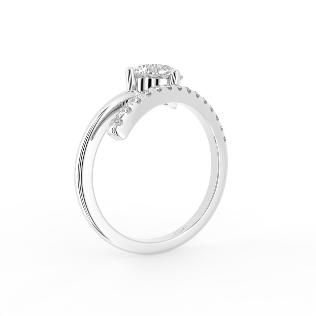 18K Solitaire Round Pave Diamond Ring — 3D VIEW