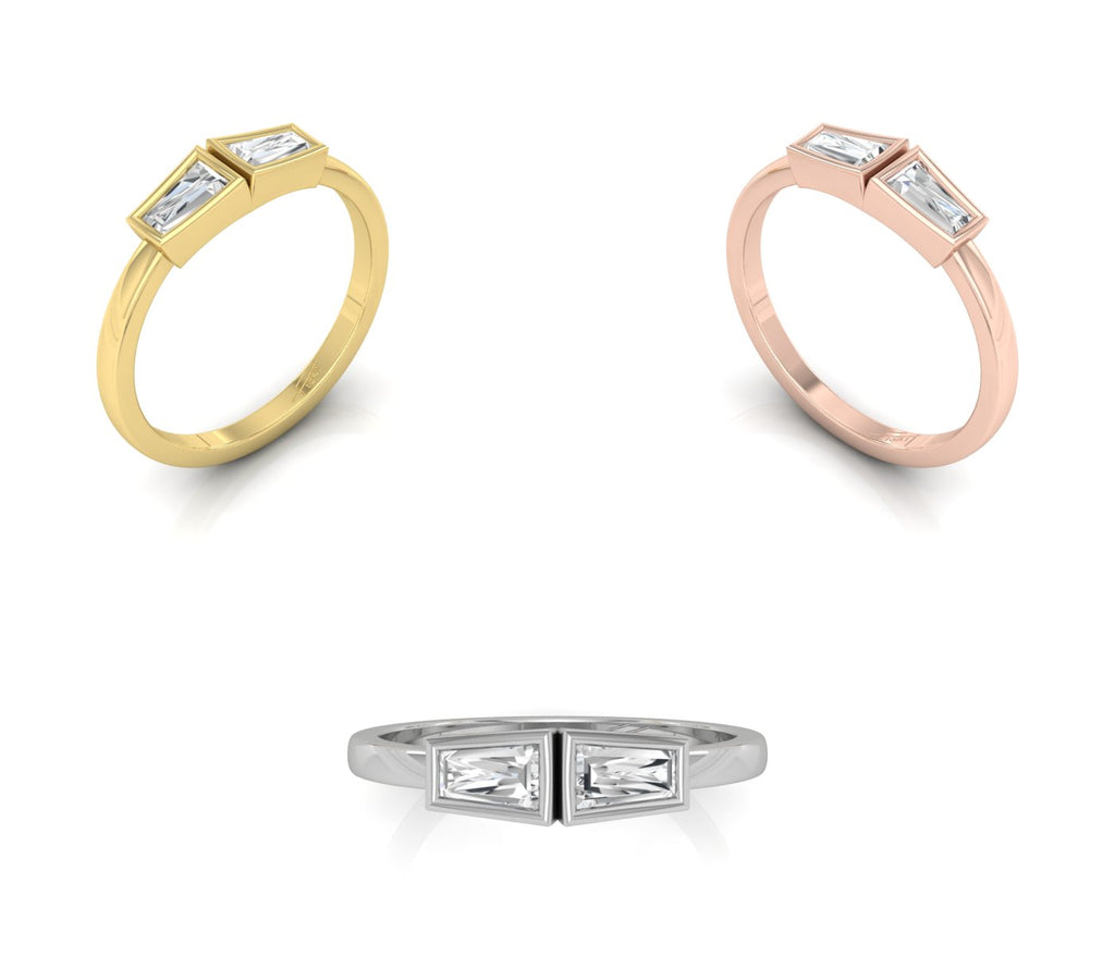 18K White Gold Baguette Diamond Ring — 3 COLOR